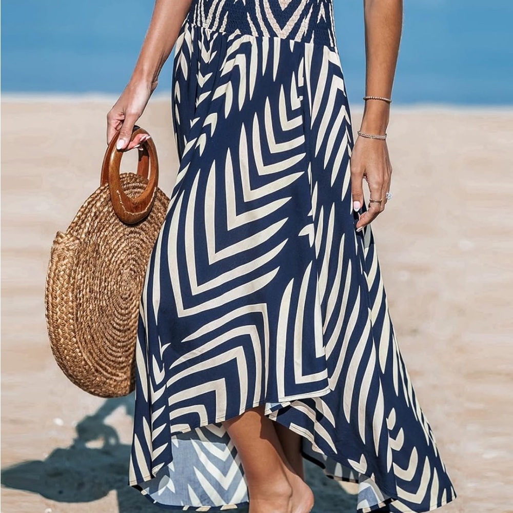 Cupshe Navy and Cream High Low Skirt
